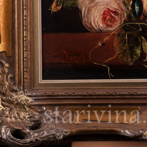 Картина маслом, натюрморт Цветы в корзине, Германия, вт. пол. 20 в.