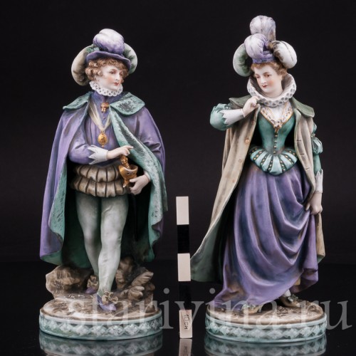 Фарфоровые статуэтки Галантная пара эпохи возрождения, Volkstedt, Германия, 19 в.