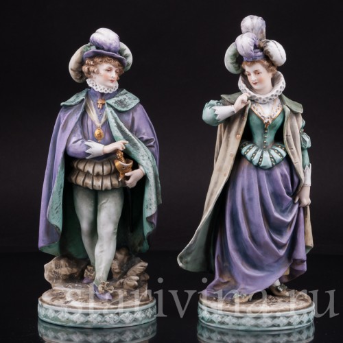 Фарфоровые статуэтки Галантная пара эпохи возрождения, Volkstedt, Германия, 19 в.
