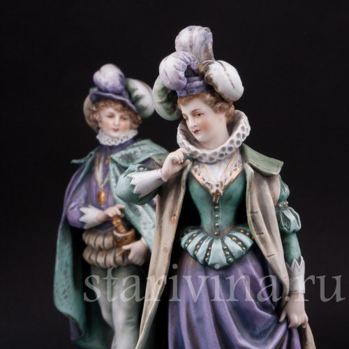 Фарфоровые статуэтки Галантная пара эпохи возрождения, Volkstedt, Германия, 19 в.