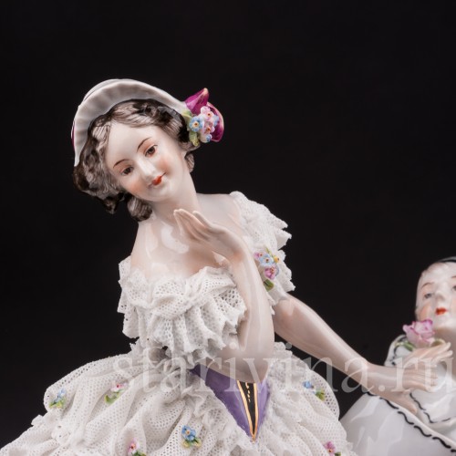 Фарфоровая композиция Пьеро и Коломбина, кружевная, Volkstedt, Германия, до 1935 г.