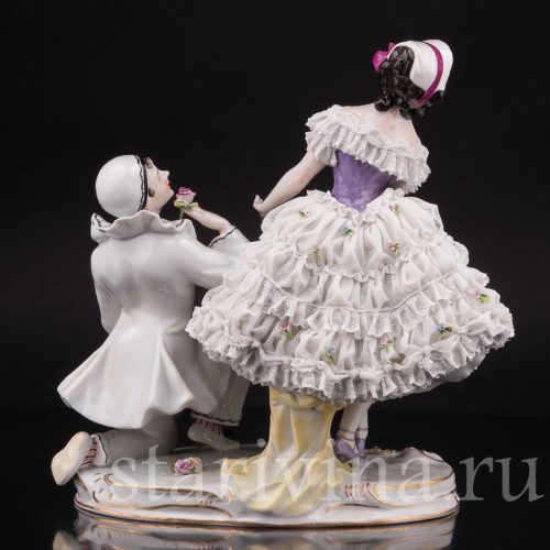 Фарфоровая композиция Пьеро и Коломбина, кружевная, Volkstedt, Германия, до 1935 г.