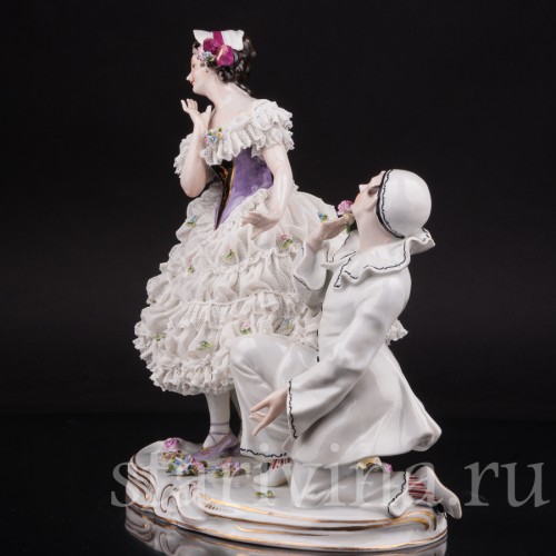 Фарфоровая композиция Пьеро и Коломбина, кружевная, Volkstedt, Германия, до 1935 г.