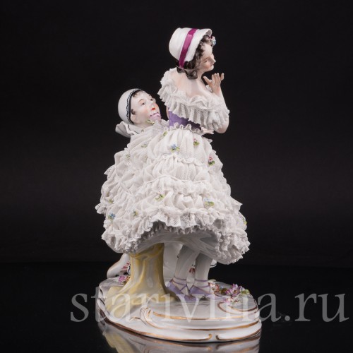 Фарфоровая композиция Пьеро и Коломбина, кружевная, Volkstedt, Германия, до 1935 г.