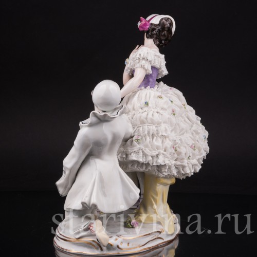 Фарфоровая композиция Пьеро и Коломбина, кружевная, Volkstedt, Германия, до 1935 г.