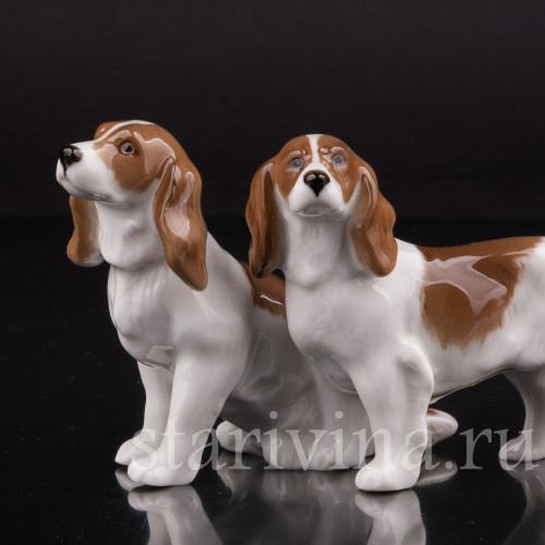 Фигурка собак из фарфора Два спаниеля, миниатюра, Hutschenreuther, Германия, 1970 гг.