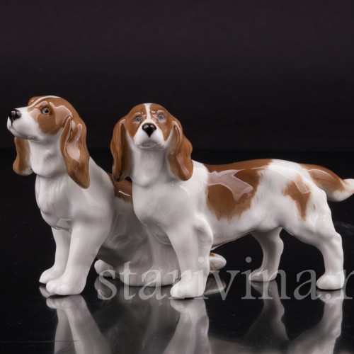 Фигурка собак из фарфора Два спаниеля, миниатюра, Hutschenreuther, Германия, 1970 гг.