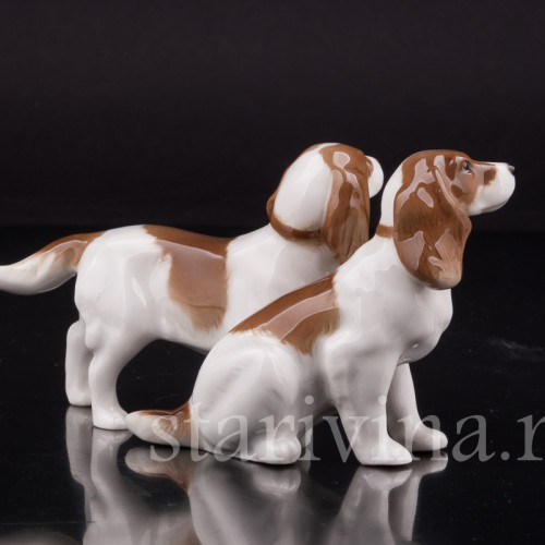 Фигурка собак из фарфора Два спаниеля, миниатюра, Hutschenreuther, Германия, 1970 гг.