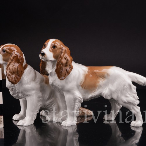 Фигурка собак из фарфора Два спаниеля, миниатюра, Hutschenreuther, Германия, 1970 гг.