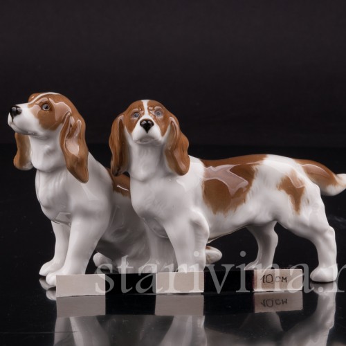 Фигурка собак из фарфора Два спаниеля, миниатюра, Hutschenreuther, Германия, 1970 гг.