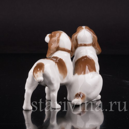 Фигурка собак из фарфора Два спаниеля, миниатюра, Hutschenreuther, Германия, 1970 гг.