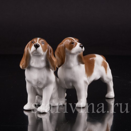 Фигурка собак из фарфора Два спаниеля, миниатюра, Hutschenreuther, Германия, 1970 гг.