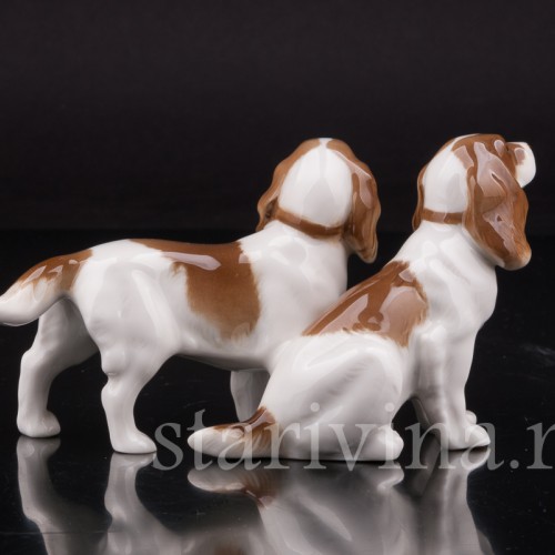 Фигурка собак из фарфора Два спаниеля, миниатюра, Hutschenreuther, Германия, 1970 гг.