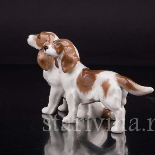 Фигурка собак из фарфора Два спаниеля, миниатюра, Hutschenreuther, Германия, 1970 гг.