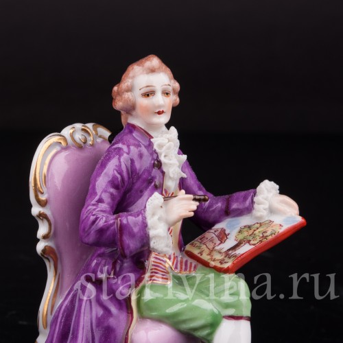 Фарфоровые статуэтки Пара на креслах, кружевная, миниатюра, Muller & Co, Германия, перв. пол 20 в.