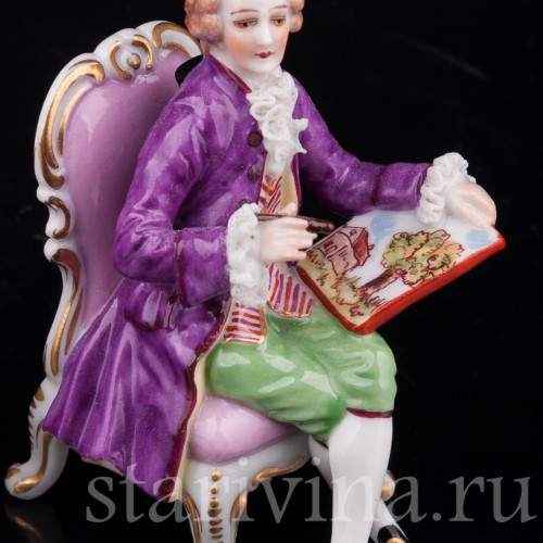 Фарфоровые статуэтки Пара на креслах, кружевная, миниатюра, Muller & Co, Германия, перв. пол 20 в.