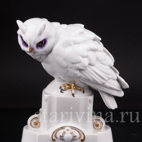 Фигурка птицы из фарфора Ушаста сова, Hertwig & Co, Германия, нач. 20 в.