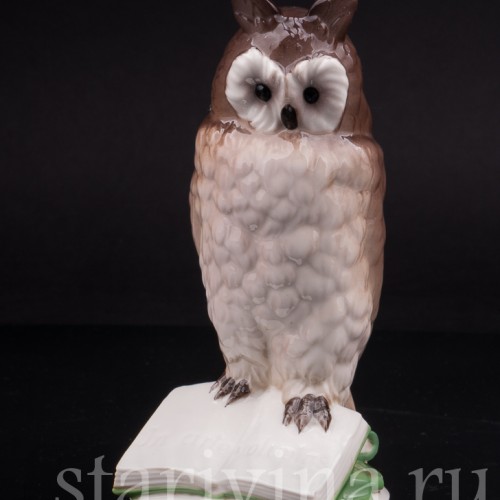 Фигурка птицы из фарфора Сова с книгами, Nymphenburg, Германия, до 1990 г.