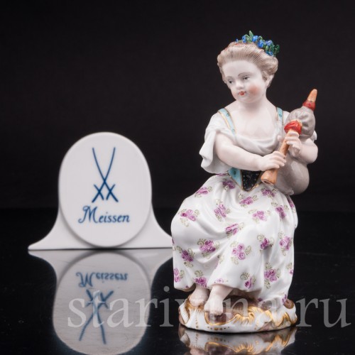 Фарфоровая статуэтка Девочка с волынкой, Девичий оркестр, Meissen, Германия, 19 в.