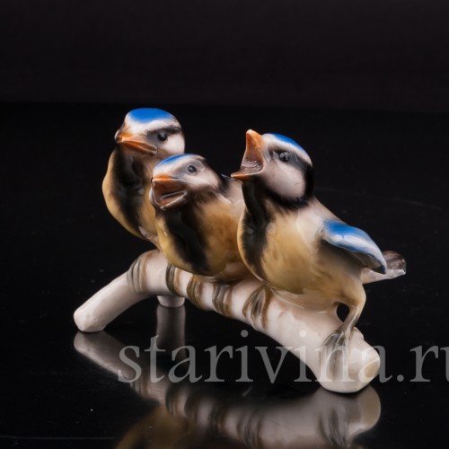 Фарфоровая статуэтка птиц Веселая компания, синицы лазоревки, Goebel, Германия, 1967 год.
