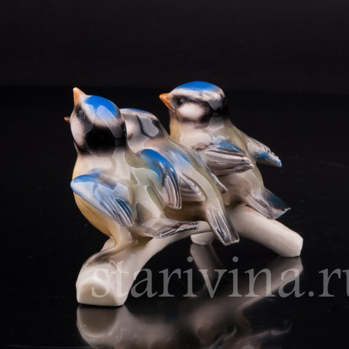 Фарфоровая статуэтка птиц Веселая компания, синицы лазоревки, Goebel, Германия, 1967 год.