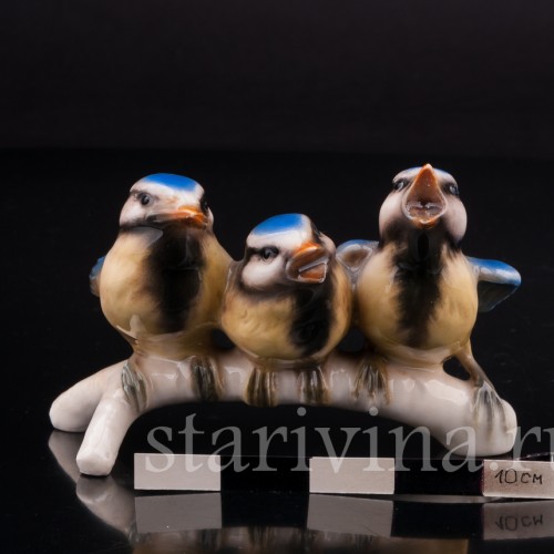 Фарфоровая статуэтка птиц Веселая компания, синицы лазоревки, Goebel, Германия, 1967 год.