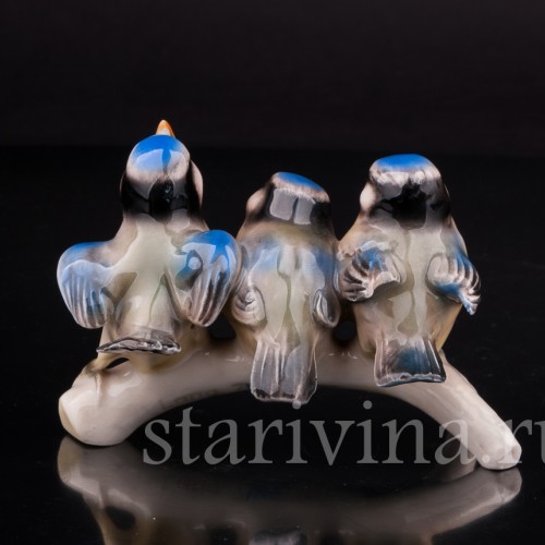 Фарфоровая статуэтка птиц Веселая компания, синицы лазоревки, Goebel, Германия, 1967 год.