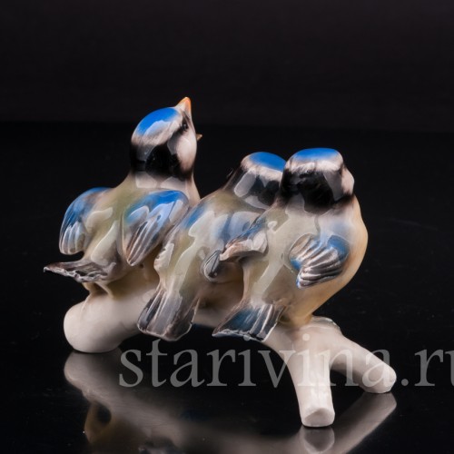 Фарфоровая статуэтка птиц Веселая компания, синицы лазоревки, Goebel, Германия, 1967 год.