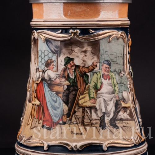 Старинная пивная кружка Задремал, 1 л, Marzi & Remy, Германия, кон 19 в.