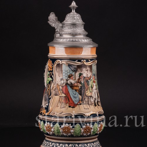 Старинная пивная кружка Задремал, 1 л, Marzi & Remy, Германия, кон 19 в.