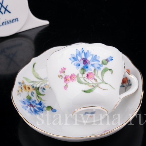Фарфоровая Кофейная пара, Василёк, Meissen, Германия, сер. 20 в.