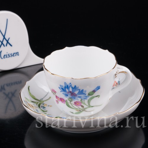Фарфоровая Кофейная пара, Василёк, Meissen, Германия, сер. 20 в.