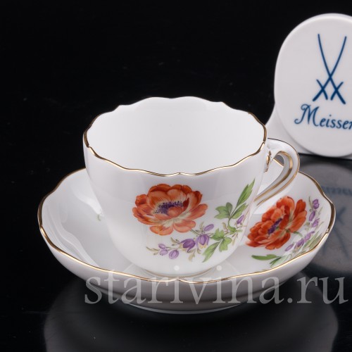 Фарфоровая Кофейная пара, Садовый лютик, Meissen, Германия.