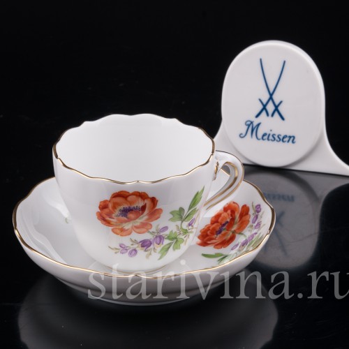 Фарфоровая Кофейная пара, Садовый лютик, Meissen, Германия.