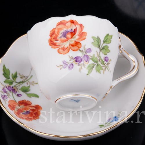 Фарфоровая Кофейная пара, Садовый лютик, Meissen, Германия.