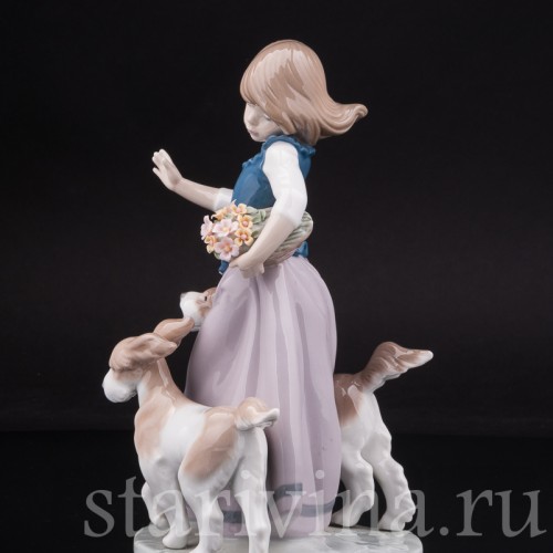 Фарфоровая фигурка Девушка с двумя собаками, Lladro, Испания, 1990 г.
