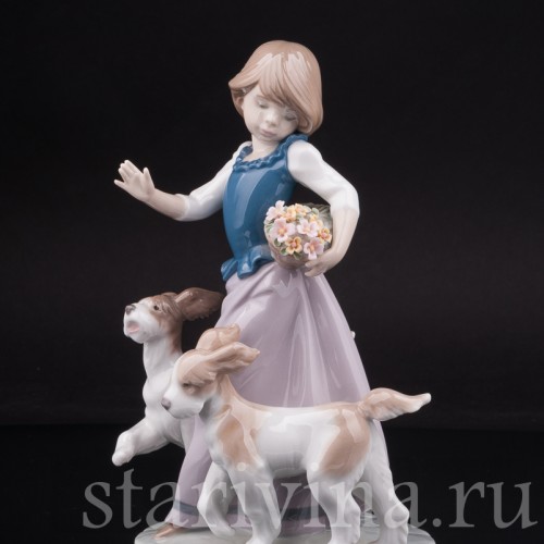 Фарфоровая фигурка Девушка с двумя собаками, Lladro, Испания, 1990 г.