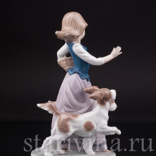 Фарфоровая фигурка Девушка с двумя собаками, Lladro, Испания, 1990 г.
