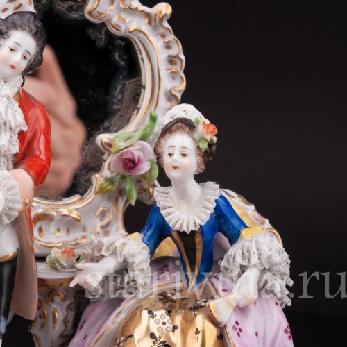 Композиция из фарфора Трио у зеркала, кружевная, Volkstedt, Германия, до 1935 г.