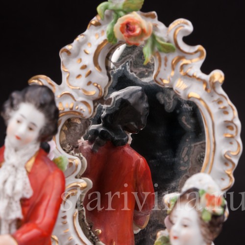 Композиция из фарфора Трио у зеркала, кружевная, Volkstedt, Германия, до 1935 г.