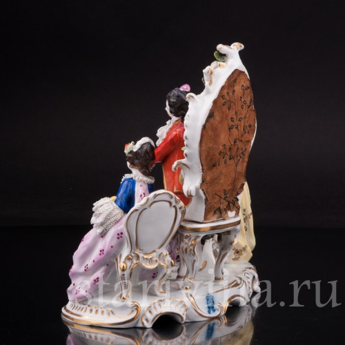 Композиция из фарфора Трио у зеркала, кружевная, Volkstedt, Германия, до 1935 г.