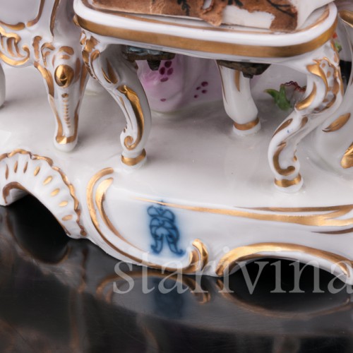 Композиция из фарфора Трио у зеркала, кружевная, Volkstedt, Германия, до 1935 г.