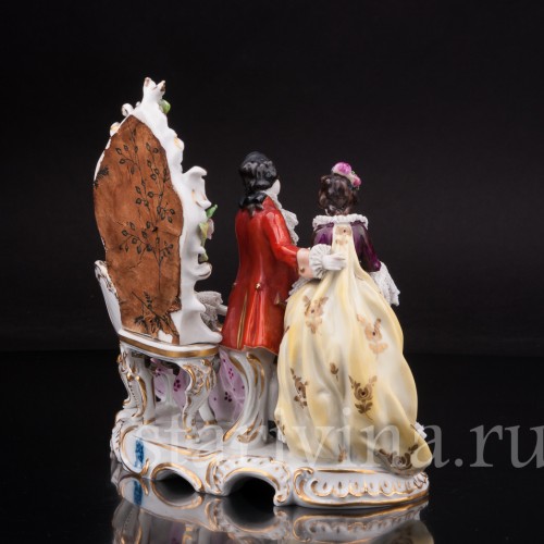 Композиция из фарфора Трио у зеркала, кружевная, Volkstedt, Германия, до 1935 г.