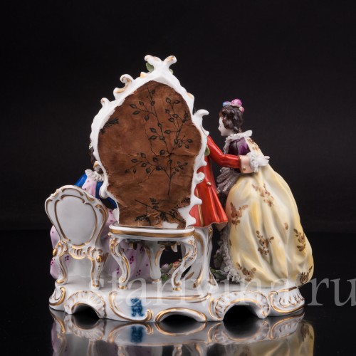 Композиция из фарфора Трио у зеркала, кружевная, Volkstedt, Германия, до 1935 г.