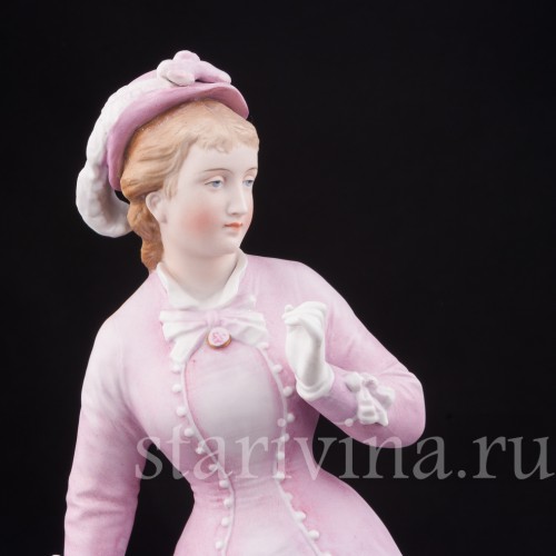 Фарфоровая статуэтка девушки Дама в шляпке с перьями, Richard Eckert & Co, Германия, 1894-1908 гг.