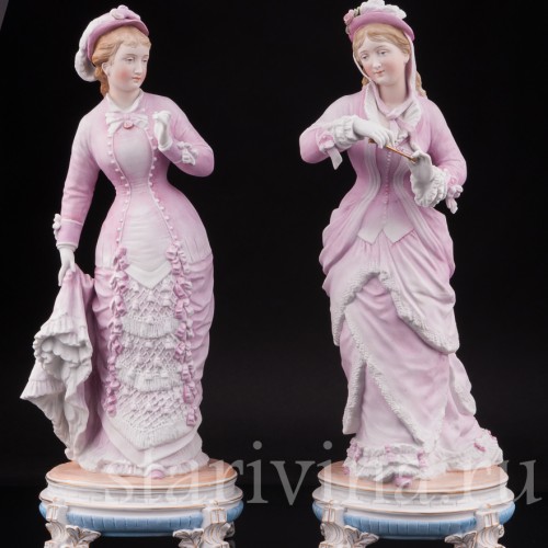 Фарфоровая статуэтка девушки Дама в шляпке с перьями, Richard Eckert & Co, Германия, 1894-1908 гг.