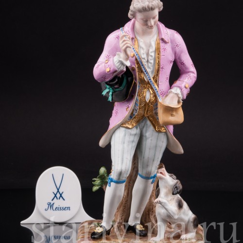 Фарфоровая статуэтка Кавалер с собачкой, Meissen, Германия, 19 век.