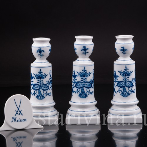 Фарфоровые Три подсвечника, луковичный узор, Meissen, Германия.