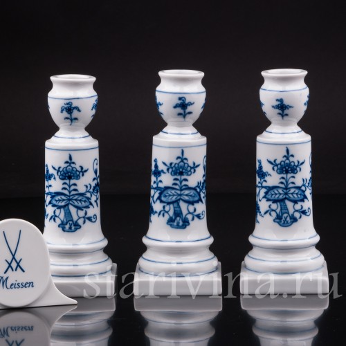 Фарфоровые Три подсвечника, луковичный узор, Meissen, Германия.