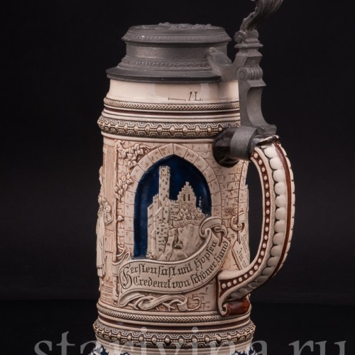 Старинная пивная кружка В таверне, 1 л, Marzi & Remy, Германия, кон. 19 - нач. 20 вв.